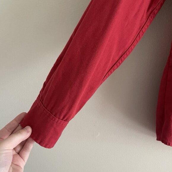 Vintage Lauren Ralph Lauren Women SZ S Red Mesh Pocketed L/Sleeve Barn Shacket - Picture 3 of 11